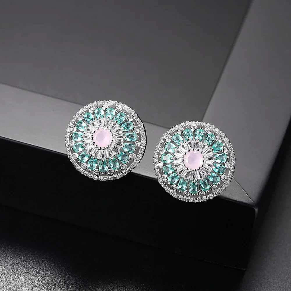 LUOTEEMI DesignTrendy Stud Earrings for Women Luxury Colorful Flower CZ Fashion Party Female Jewelry Kolczyki Christmas Jewelry
