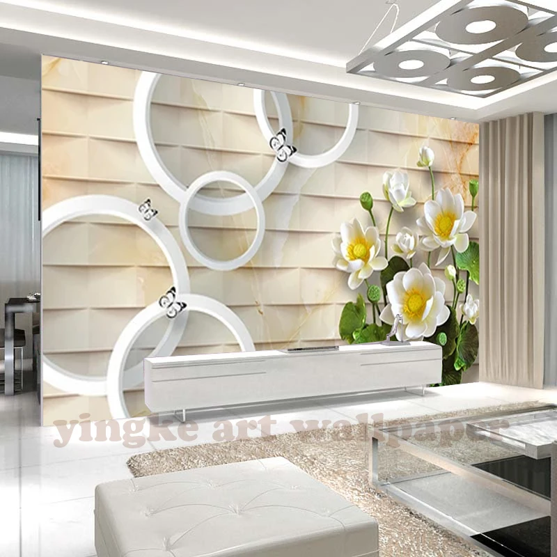 

Beautiful three-dimensional lotus circle European style 3d TV backdrop living room bedroom murals wallpaper for walls 3 d
