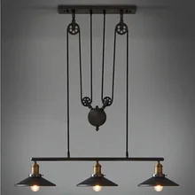 Винтаж LOFT Подвеска Люстра Европа Стиль лампа промышленного подъема шкив гладить лампа светильник