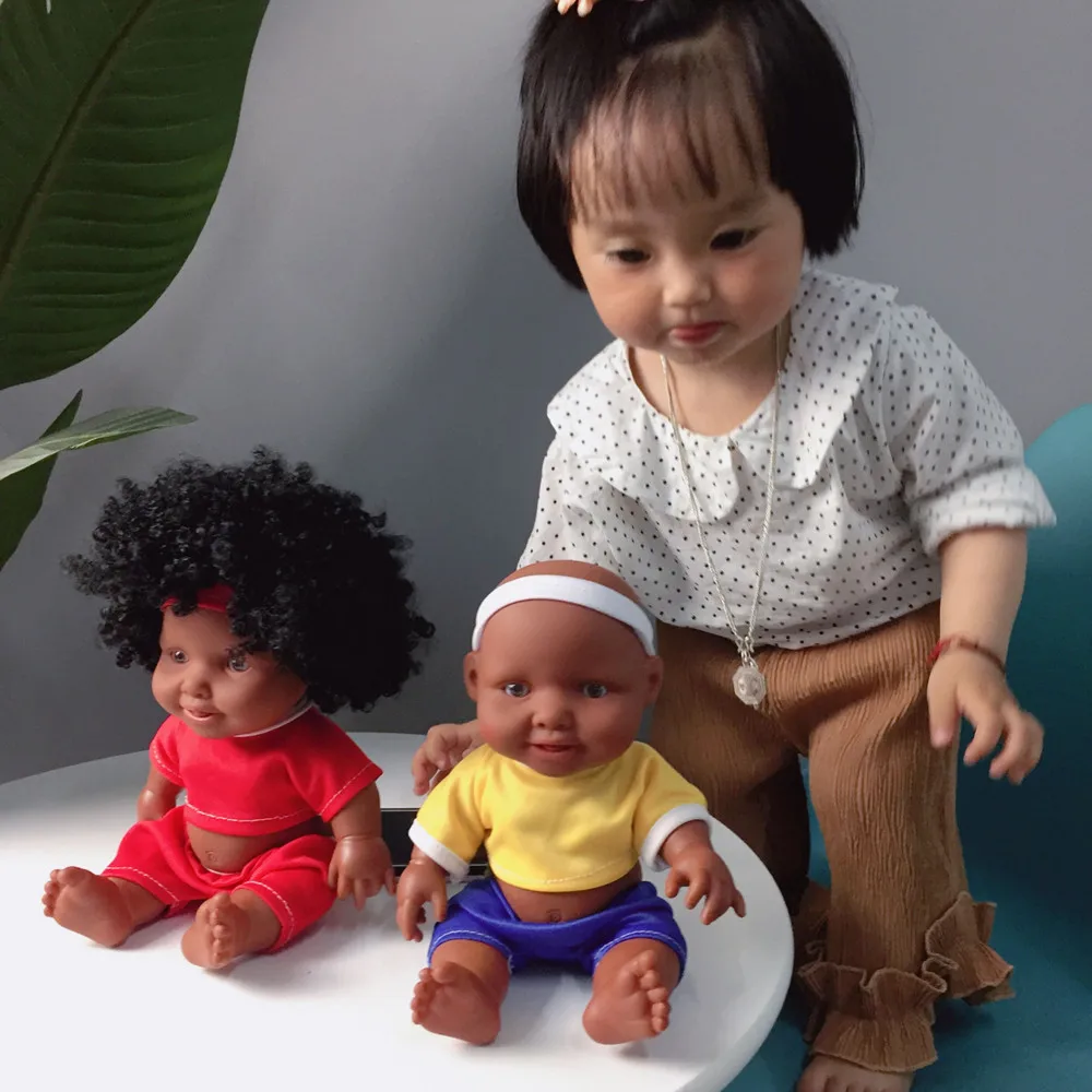

Funny Babys Dolls 10inch African Baby Doll Intellectual Children Movable Joint Doll Toy Accessories For Baby