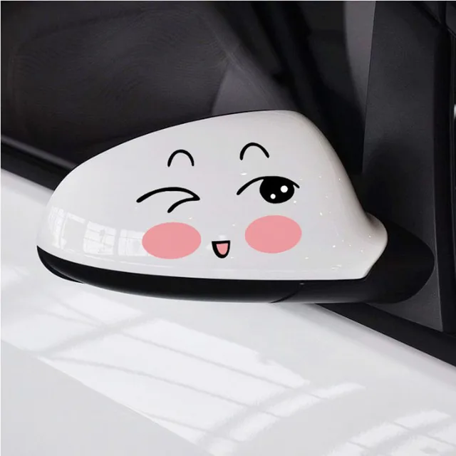 1 Pair Cute Emoji Expressions Car Rear View Mirror Stickers Pink