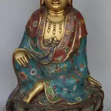 Song voge S6899 2" с перегородчатой эмалью 24 k золотой Фиолетовый Бронзовый Kwan-yin гуанинь Лотос статуя Будды 63 см