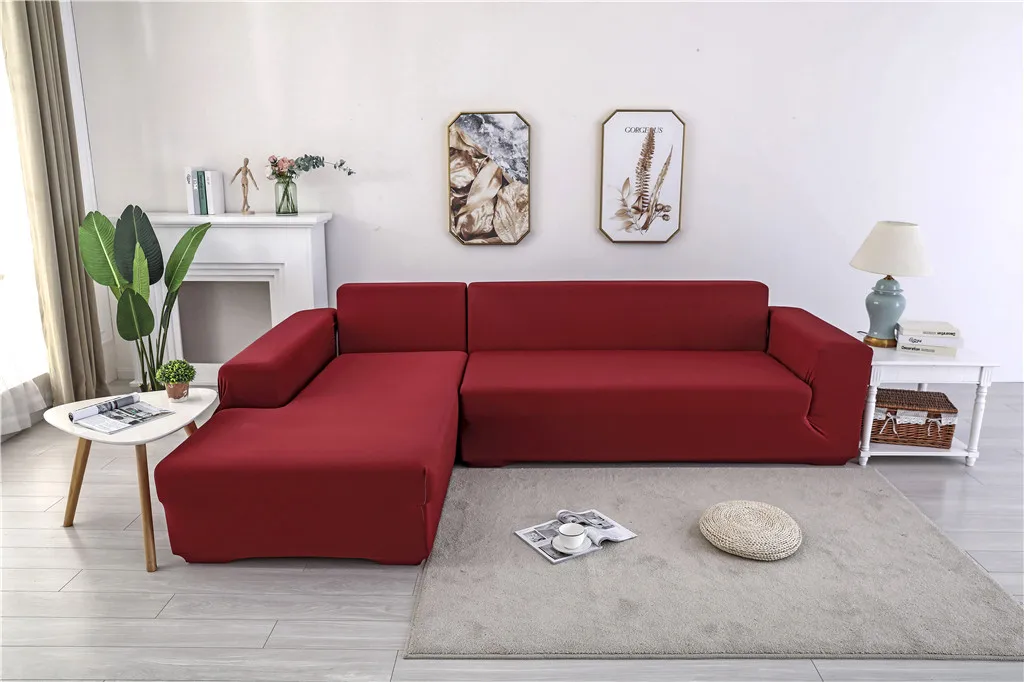 2 шт чехлы для l-образного дивана универсальный эластичный стрейч диван-чехол для гостиной угловой все включено диван покрывало для дивана - Цвет: Vine red