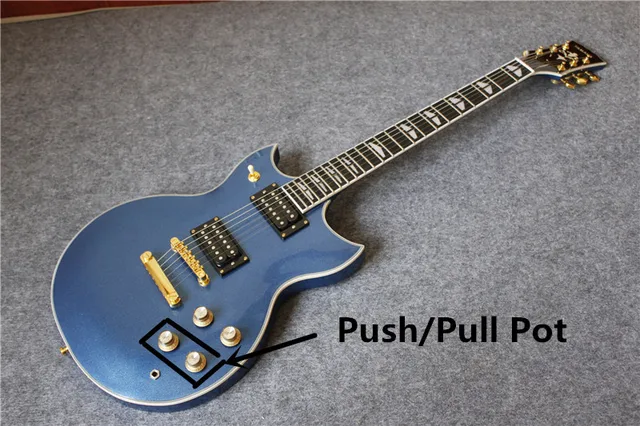 Best price at $347 Cheap New Arrival Metrial Blue Finish SG Custom Electric Guitars Chinese OEM Push/Pull Pot Guitar Free Shipping