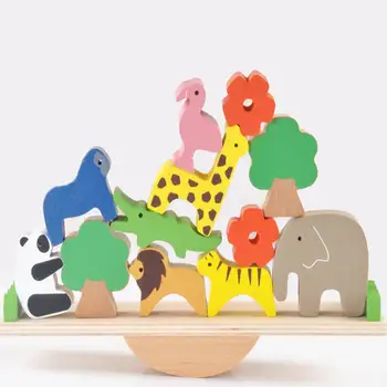 

Wooden Cartoon Forest Animal Seesaw Kids Early Educational Balance Blocks Toy