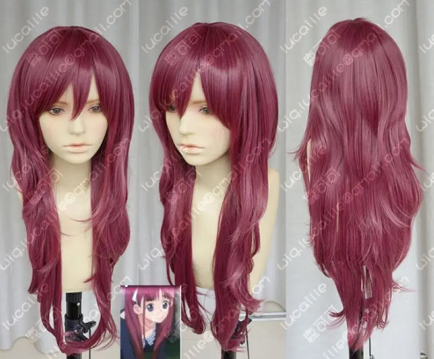 wang Hot heat resistant Party hair&gt&gtLadies wig Long Dark red curly Cosplay Synthetic full Wigs |