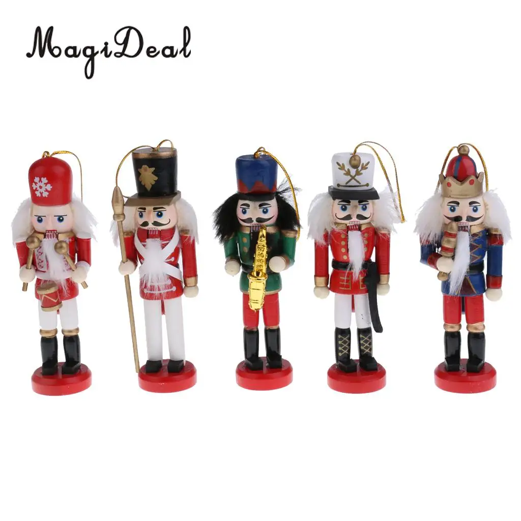 11Pcs 12cm Christmas Decorations Wooden Soldiers Nutcracker Puppets Figures Pendants Christmas Ornaments Office Table Desk Decor
