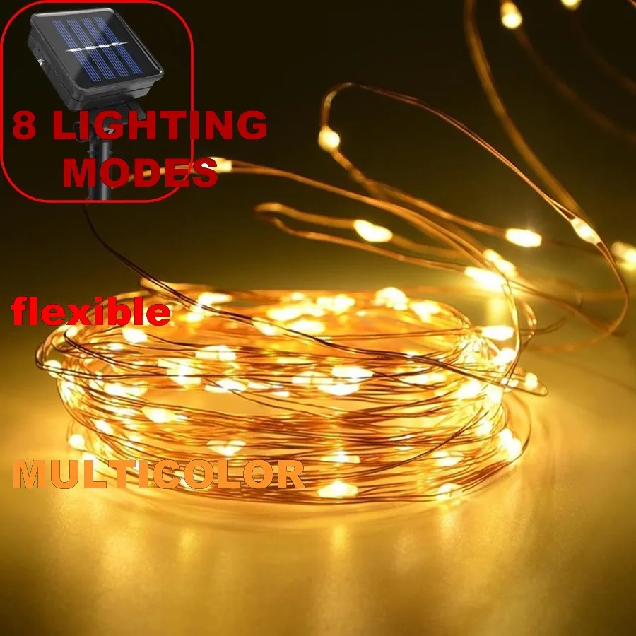 

8 modes multicolor Solar Wire String lights Fairy 10M 20M Solar Rechargeable Outdoor LED Holiday light Wedding Christmas Garden