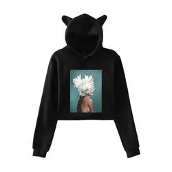 BTS эстетика сексуальные цветы кошка Kawaii толстовки для женщин Модный пуловер укороченный топ 2019 Новый Kpop девушка сексуальная уличная одежда