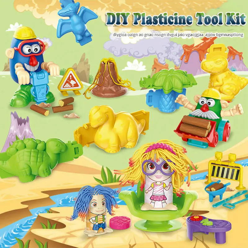 

DIY Modeling Clay Slime Toys Plasticine and Modl Kit Dinosaur/Hairdresser/Road engineer Polymer Clay Play Dough Set Kids Toys