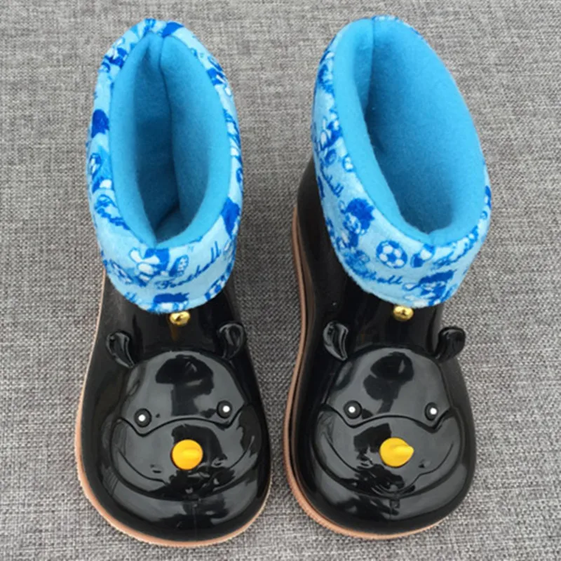 Image WENDYWU Kids boots baby girls Rain Boots warm Rhino cartoon kids Rainboots Fashion Rubber Shoes Toddler Kids Jelly shoes black