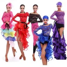 Новинка, танцевальный сценический костюм для взрослых, Женская Кружевная блуза для латинских танцев, топы для квадратных танцев с длинным рукавом, танцевальные топы для латинских танцев