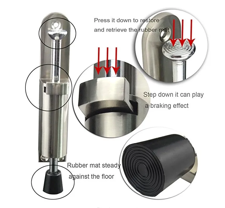 Сверхпрочная дверь держатель из цинкового сплава мягкая резиновая ножная пружина загружена легко шаг-на двери стопор для двери w/винт серебро