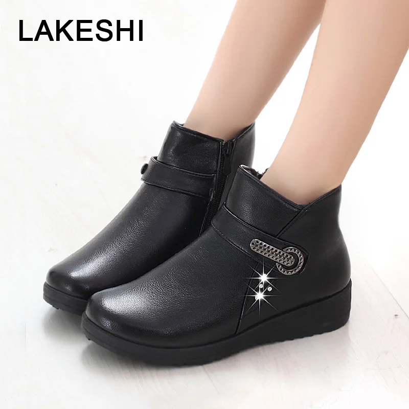 

Winter Women Boots Warm Snow Boots Leather Ankle Boots Elderly Mother Boots Non-slip Women Shoes Zipper Soft Bottom Cotton Shoes