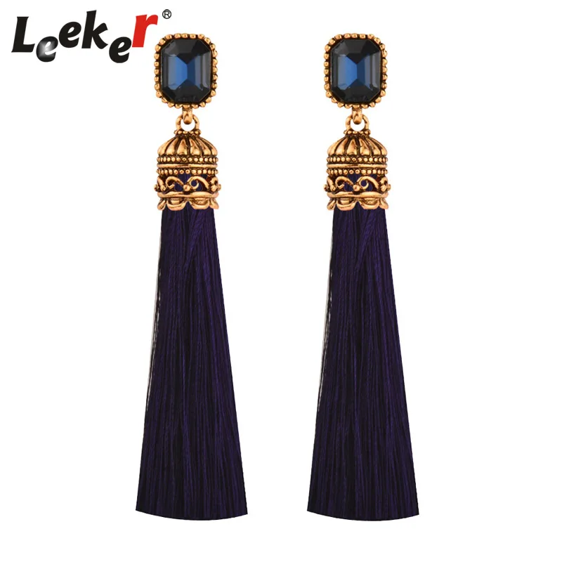 

LEEKER Women Vintage Mix Color Tassels Earrings With Square Cubic Zirconia Female Accessories Party Jewelry 91157 LK1