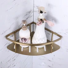 Gilded SUS 304 Stainless Steel Brushed Gold Bathroom Triangle Basket Single Tier Wall Mounted Corner Triangle Shelf Storage srj bathroom corner shelf 304 stainless steel bathroom toiletries storage rack single double rustproof storage triangle shelf
