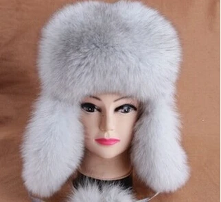 ZDFURS Зимняя меховая шапка из натурального Лисьего меха, шапки из меха енота, разноцветные ушанки, шапки-бомберы для русских женщин - Цвет: Blue fox fur
