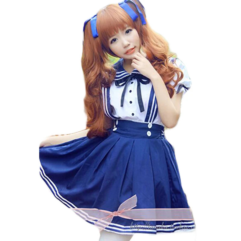 Sundress Blue Bow White Shirt Short Dress Cute School Girl