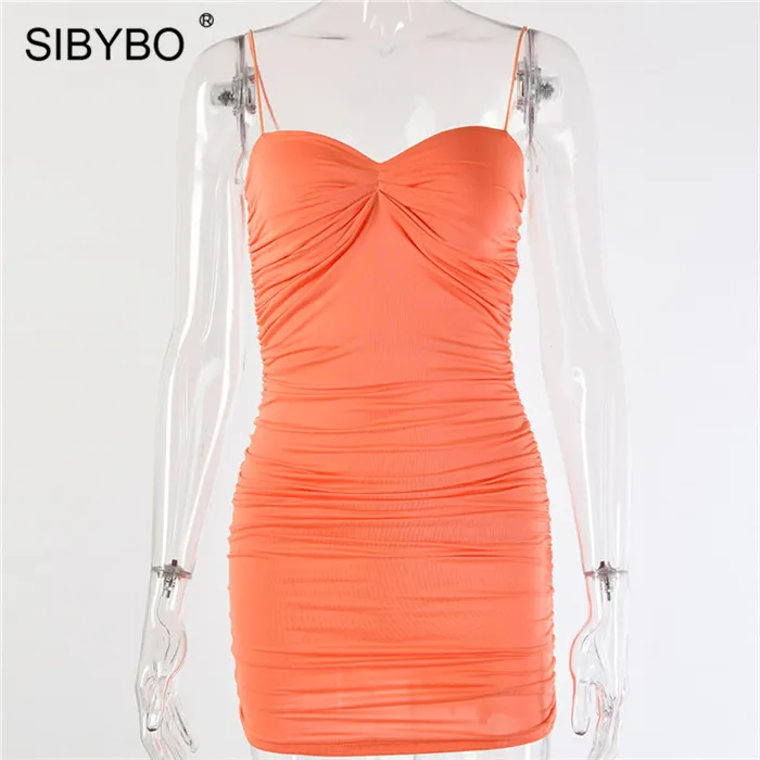 Sibybo, без бретелек, плиссированное, Мини, летнее платье, для женщин, на тонких бретелях, без рукавов, сексуальное, бодикон, платье с открытой спиной, Клубные, вечерние, короткое - Цвет: As Shown