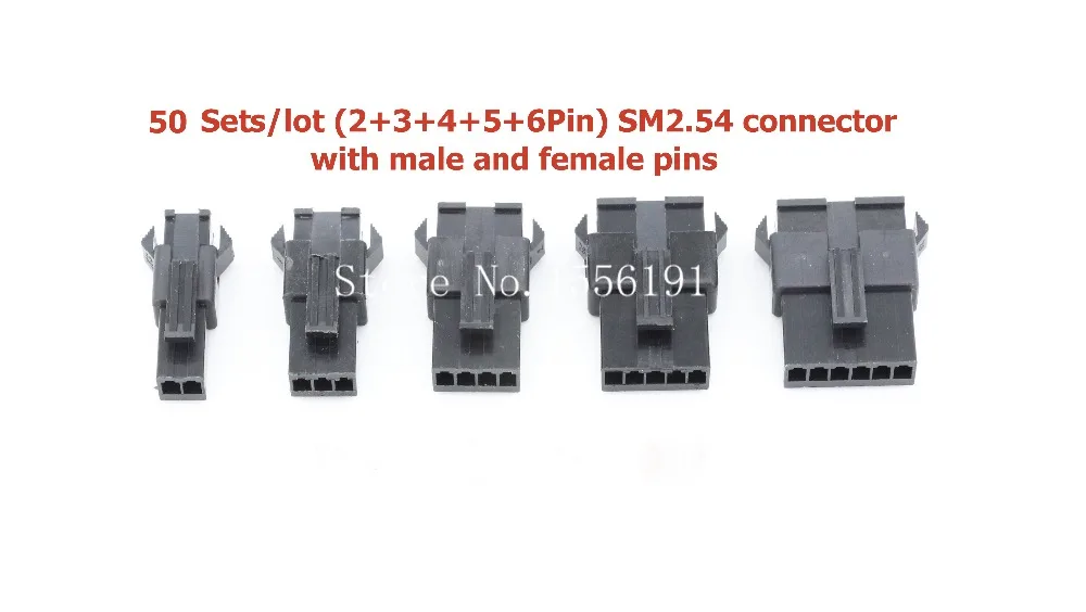 

50 Sets/lot (2+3+4+5+6Pin) JST 2.54mm SM series Multipole Connector plug, With ternimal male and female