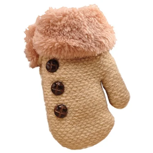 Meetcute/новые шерстяные меховые перчатки для малышей от 6 до 48 месяцев, теплые вязаные рукавицы, Зимние перчатки для маленьких мальчиков и девочек на запястье - Цвет: Бежевый