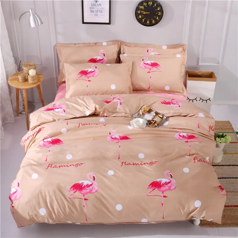 

Red Flamingo Pattern Bedding Set Queen Size Bed Linen 4pcs/Set Duvet Cover Set Bed Sheet AB Side Duvet Cover 2019 Bed Polyester