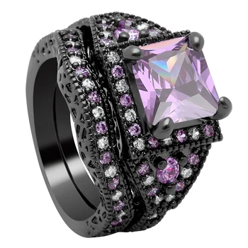 

black ring sets HOT cz zircon green white pink purple fashion Vintage size 5-11 jewelry for women engagement wedding Ring Sets