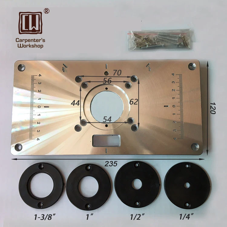 

Router table insert plate with 4 snap out rings
