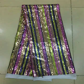 

African lace fabric with sequins 5 Yards 2018 latest sequin fabric high quality tulle sequins lace fabric for dresses H351-1