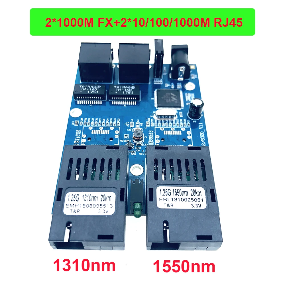 

10/100/1000M Gigabit Ethernet switch Ethernet Fiber Optical Media Converter Single Mode 2 RJ45 UTP and 2 SC fiber Port Board PCB