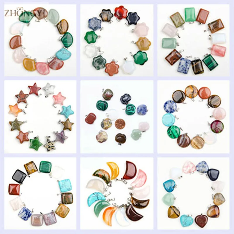 

Natural Gem Stone Charms Finding Pendants Necklace Suspension Crystal Pendulums Earrings Making Wholesale 12pcs/lot Multi-style