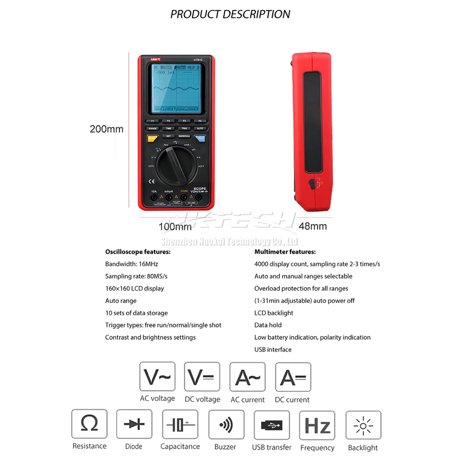 UNI-T UT81C UT81B цифровой осциллограф волновой мультиметр Ручной AC DC Вольт Ампер Сопротивление Емкость Частотомер