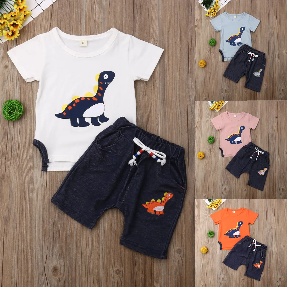 

Newborn Baby Kids Boy short sleeve Dinosaur Tops Pants 2Pcs Outfits Clothes