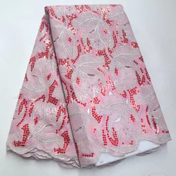 

2018 Latest African Organza Lace Fabric 2018 High Quality Sequins Lace embroidered Nigerian lace Fabric with beads stone IG594