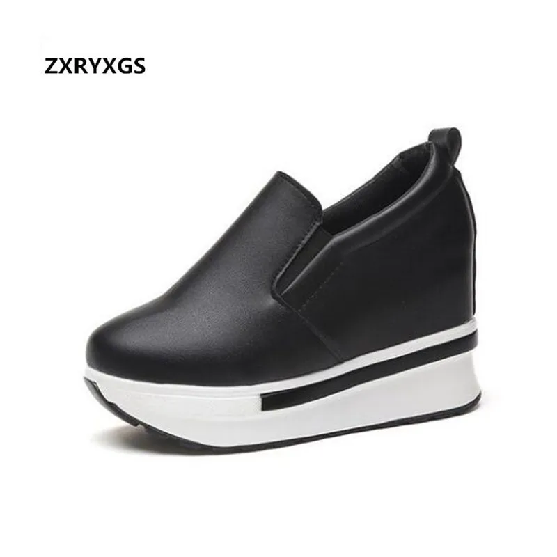 

High Quality PU Leather Shoes Woman High Heel Shoes 2019 Autumn Platform Shoes Casual Sneakers Wedges Increase Within High Heels