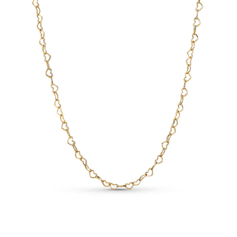 

2019 Spring New 925 Sterling Silver Sweater Chain Pandora Shine Gold Joined Hearts Necklace Original For Women Fine Jewelry Gift