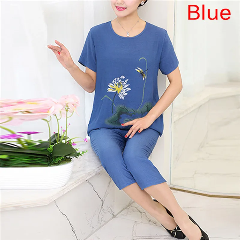 Floral Print Female Pajamas Set Sleepwear Chinese Women Cotton Linen Pyjamas Suit Flower Nightwear 4XL