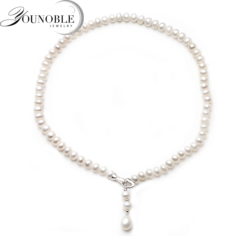 

YouNoble 500mm Mother Long Pearl Necklace,Natural Freshwater Pearl Pendant Necklace 925 Sterling Silver Jewelry For Women White