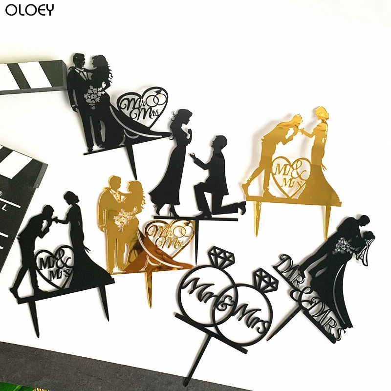 

Wedding Cake Topper Bride Groom Mr Mrs Wedding Decorations Acrylic Black Gold Cake Toppers Marriage Party Supplies Adult Favors