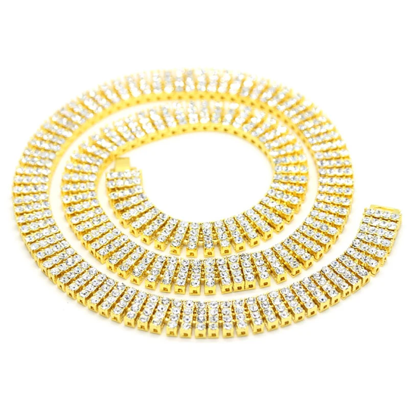 

Hot Product HipHop Big Chain For Men/Women Gold color Rhinestone 4 rows of Rhinestones Choker Necklace 2017 Jewelry Wholesale