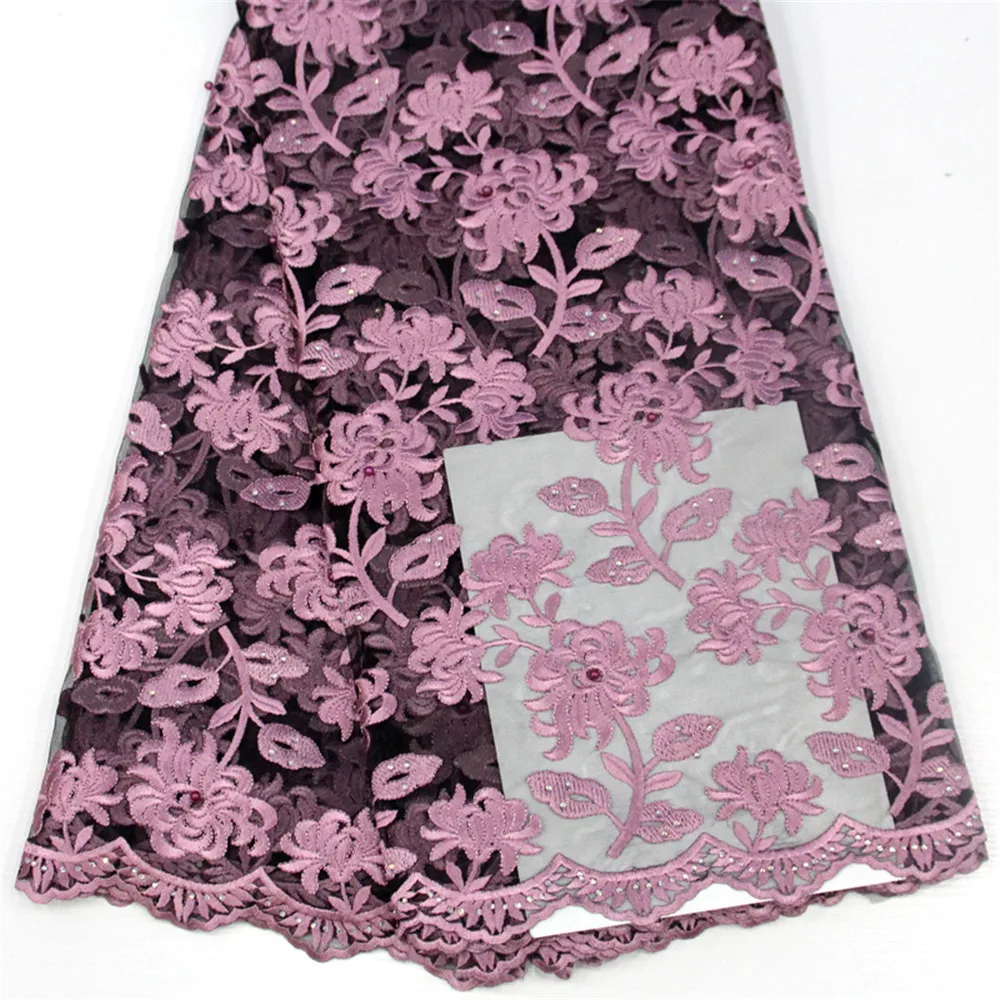 

HFX High Quality 2018 Rhinestone Guipure French Net Lace Mesh Nigerian Lace Fabrics Embroidered African Lace Fabric X149-1