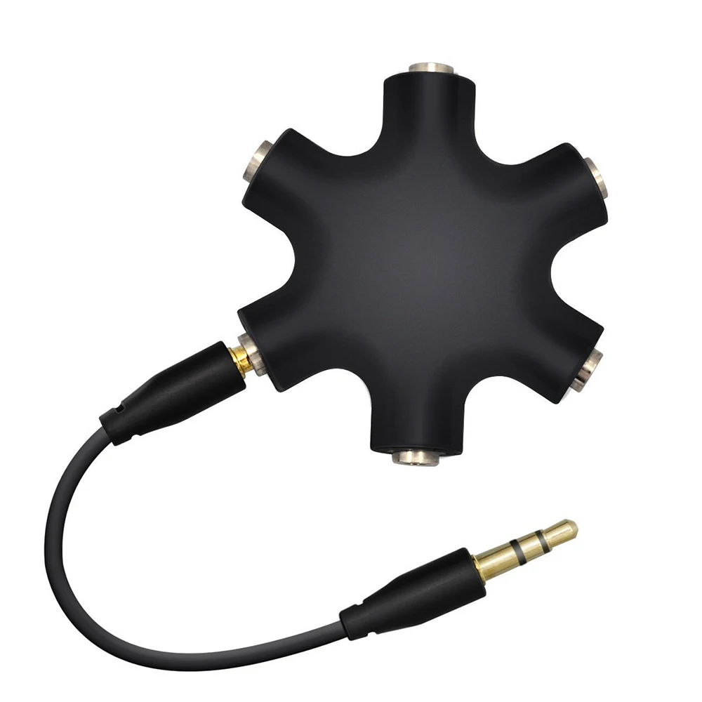 

3.5mm Hexagon Shape Earphone Adapter Male To Female Audio Output Share Distributor Headphone Splitter Extension Line (Black)