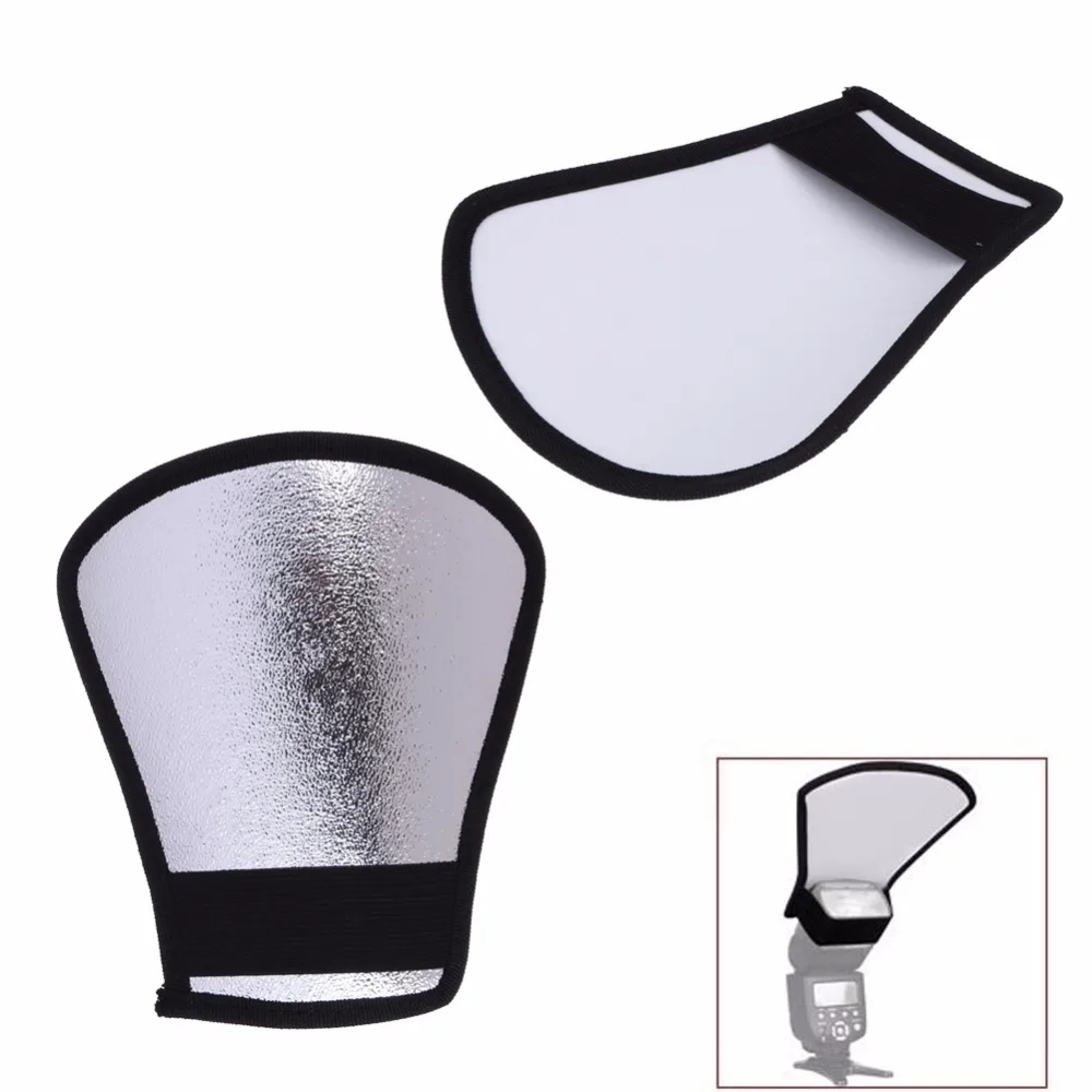 

2-in-1 Silver/White Camera Flash Diffuser Softbox Photo Flash Light Reflector For Canon Cameras Size 11*18*20cm