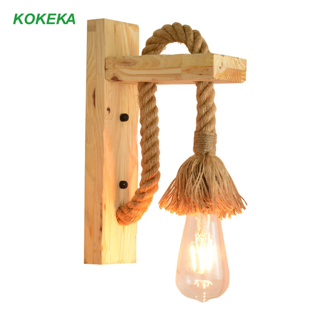 

Wall Lights for Home Wood Hemp Rope Manufacturing Lamp Body with Standard E27 Lamp Holder for Corridor Living Room Decoration