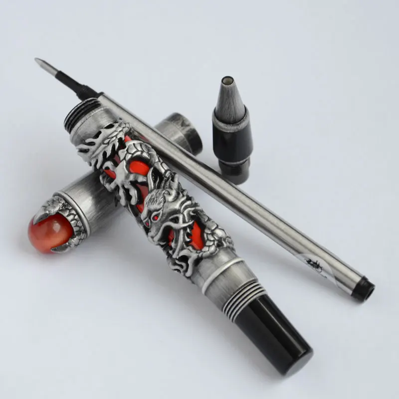 Роликовая Шариковая ручка Jinhao DRAGON KING PLAY PEARL OVERLORD 3 цвета черный красный античный Серебристая кисточка отделка красный жемчуг Офис Лучший подарок