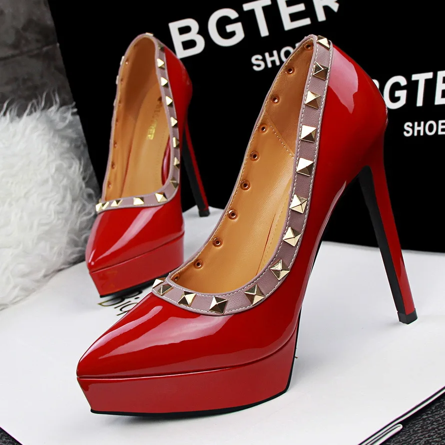 font b Women b font Platform Pumps Rivet Shoes Retro High heel Ladies Rivets Fashion