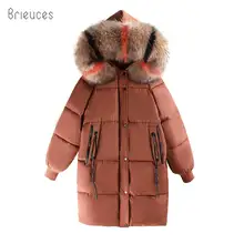 Brieuces 2018 warm winter jacket women patch thicken large fur collar hooded pink color winter coat women long parkas