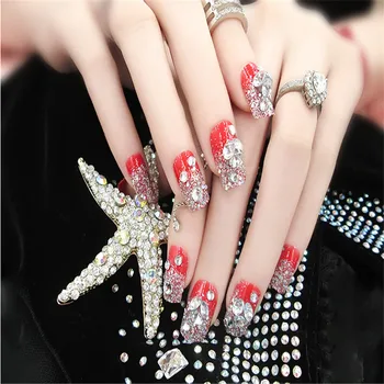 

24pcs/set fashion New 3D False Nails DecorationWomen Fake Nail With Diamond Exquisite Nails For Party&Wedding