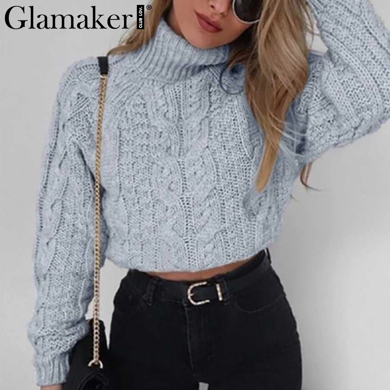 

Glamaker Red casual fashion knitting sweater Women long sleeve sexy jumper Female spring summer turtleneck streetwear pullover