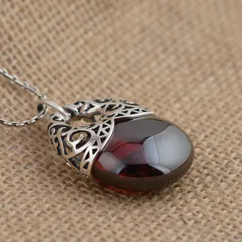 

FNJ 925 Silver Pendant Vintage White Chalcedony Red Zircon Pure S925 Solid Thai Silver Pendants for Women Men Jewelry Making
